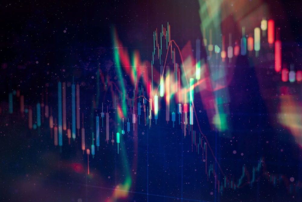 Economic Graph With Diagrams On The Stock Market, For Business And Financial Concepts And Reports.abstract Blue Background