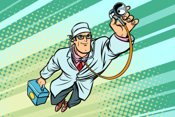 Doctor Physician With Stethoscope Flying Superhero