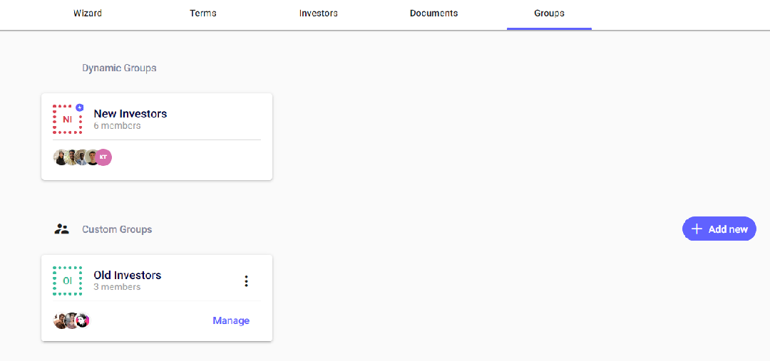 Seedlegals Data Room Groups Screenshot