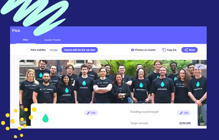 Pitch page with team cover photo