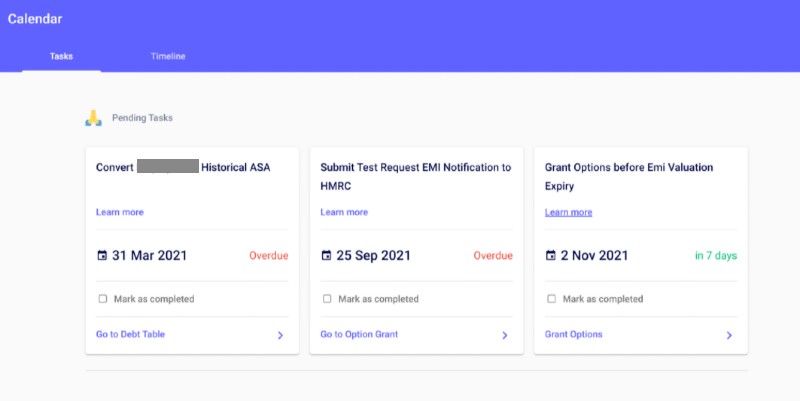 Calendar Pending Tasks