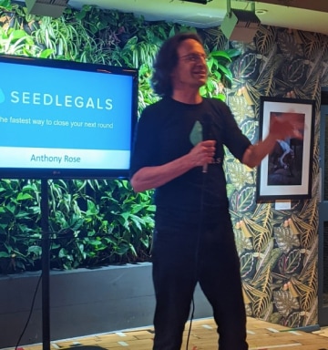 Anthony Rose SeedLegals CEO presenting on stage