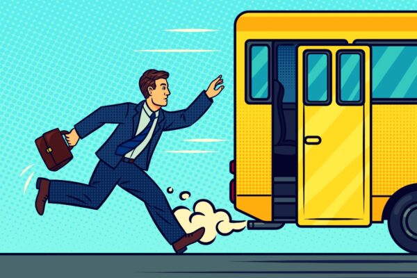 Pop art image of a man running for a bus