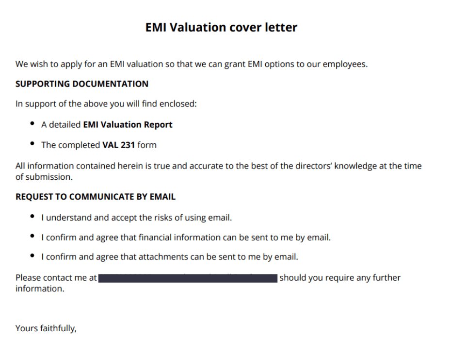 Emi Valuation Cover Letter Example