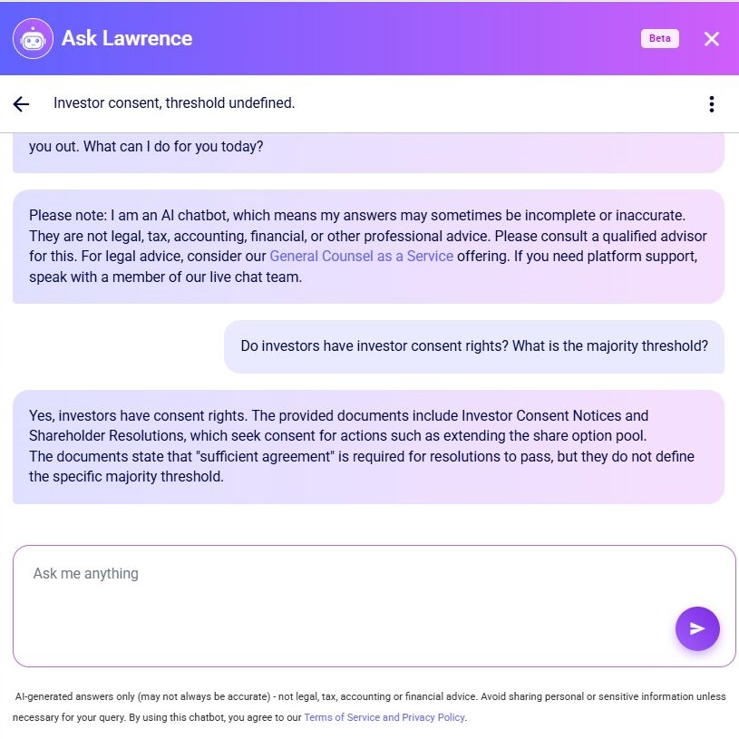 Chatbot Query Investor Consent