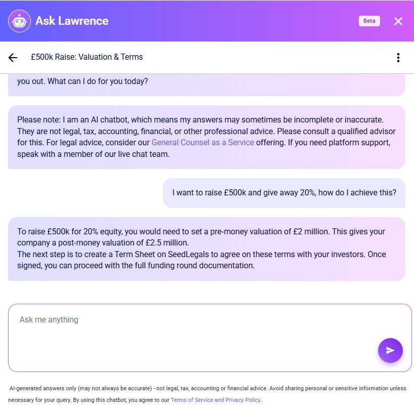 Chatbot Query Pre Money Valuation