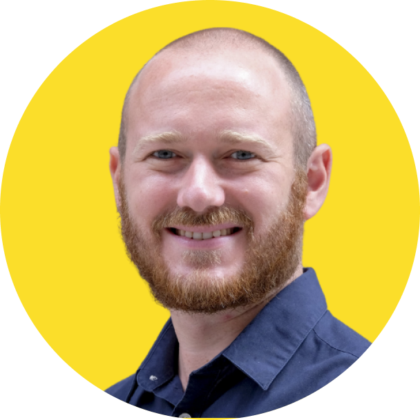 Rob Cossins with yellow circle background